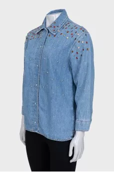 Denim shirt decorated with crystals