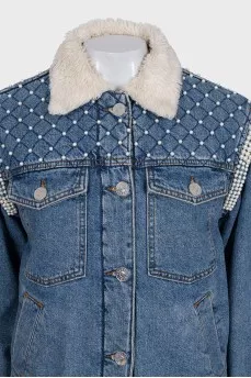 Denim jacket with fur and decor