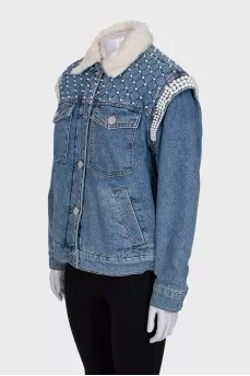 Denim jacket with fur and decor