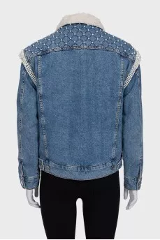 Denim jacket with fur and decor