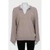 Brown cashmere pullover with embroidered logo