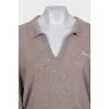 Brown cashmere pullover with embroidered logo