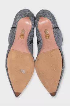 Silver pointed toe ankle boots