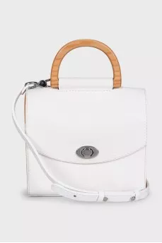 Leather satchel with wooden inserts