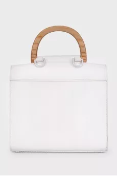Leather satchel with wooden inserts
