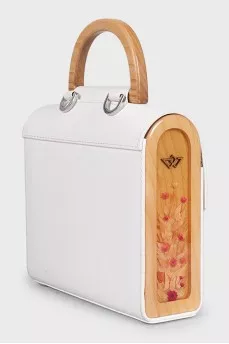 Leather satchel with wooden inserts