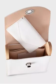 Leather satchel with wooden inserts