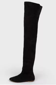 Black Thigh high boot suede on a low run