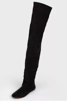 Black Thigh high boot suede on a low run