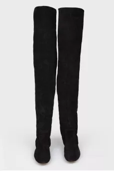 Black Thigh high boot suede on a low run