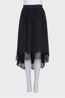 Silk skirt with lace trim