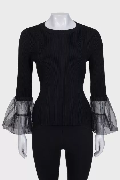 Black jumper with tulle sleeves