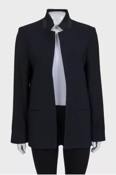 Black straight-cut jacket with patch pockets