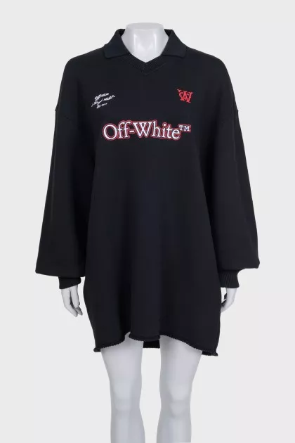 Черное oversize платье с вышивкой