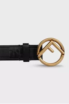 Black leather belt with branded embossing
