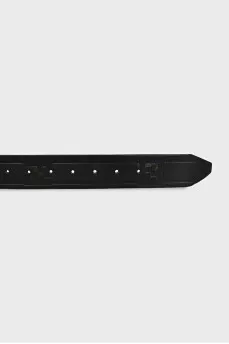 Black leather belt with branded embossing