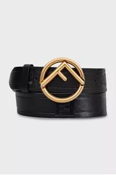 Black leather belt with branded embossing
