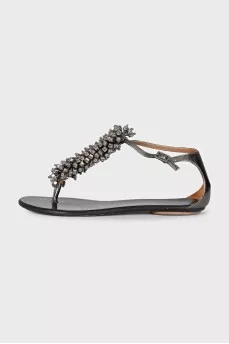 Leather sandals with silver decor