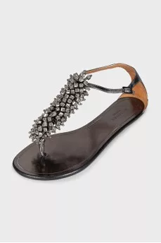 Leather sandals with silver decor