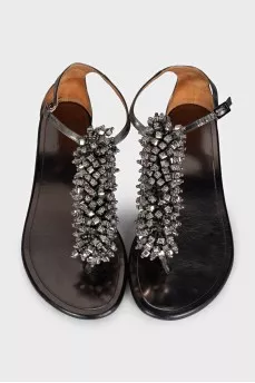 Leather sandals with silver decor