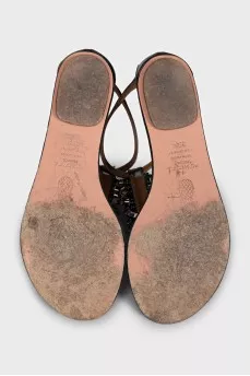 Leather sandals with silver decor