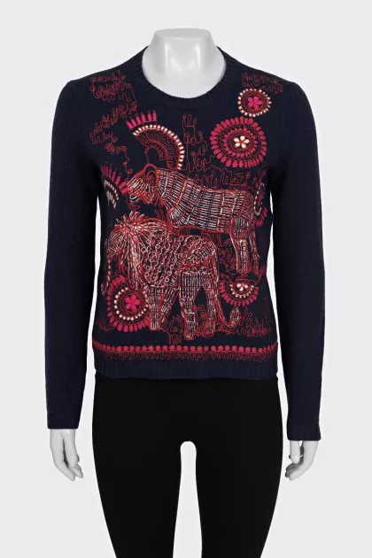Blue jumper with embroidery