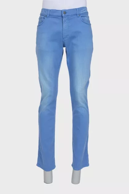 Men's light blue jeans with embroidery