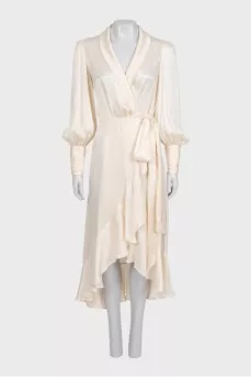 White silk wrap dress
