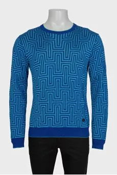 Men's blue jumper with a geometric print