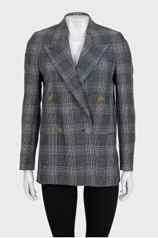Double-breasted grey checkered jacket