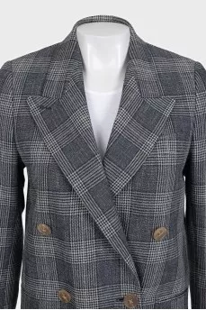 Double-breasted grey checkered jacket