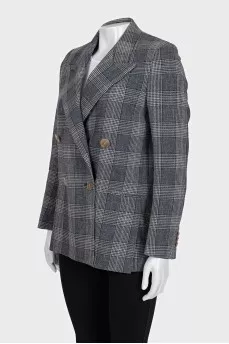 Double-breasted grey checkered jacket