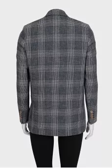 Double-breasted grey checkered jacket
