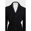Black straight coat with a wool belt