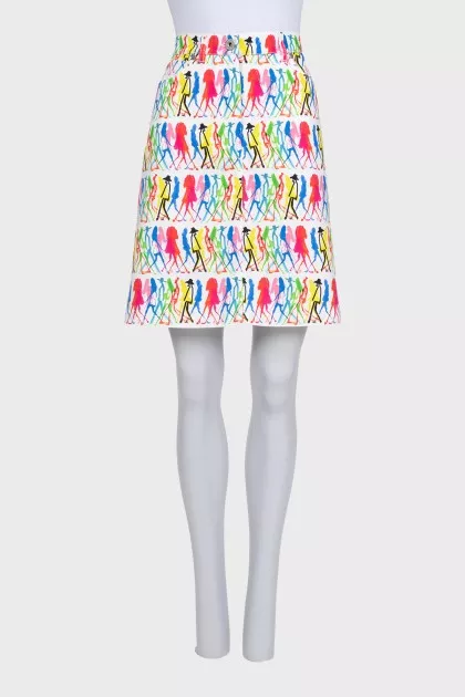 White A-line printed skirt