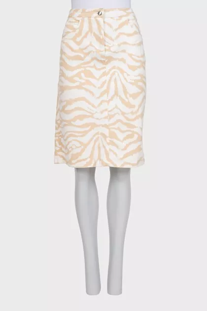Beige printed button-up skirt