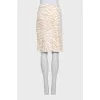 Beige printed button-up skirt