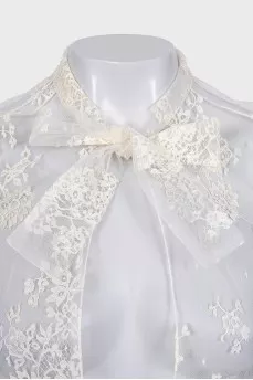 Sheer white blouse with ties