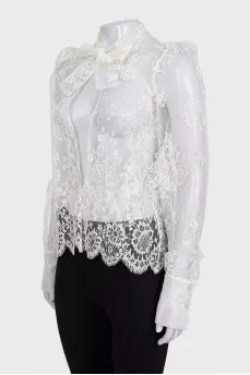 Sheer white blouse with ties
