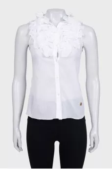 White sleeveless blouse with ruffles