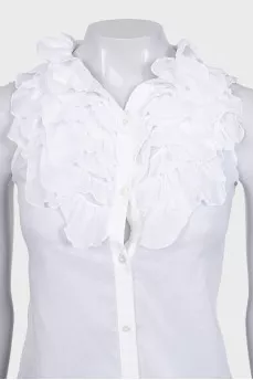White sleeveless blouse with ruffles