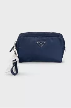 Blue cosmetic bag with logo