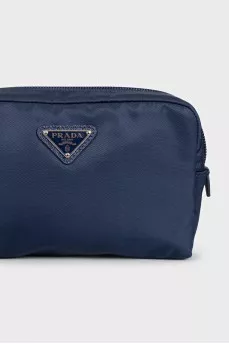 Blue cosmetic bag with logo