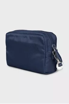 Blue cosmetic bag with logo
