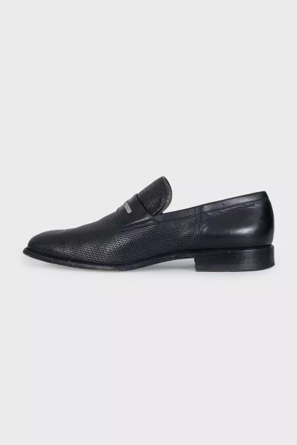 Men's black leather shoes with perforations