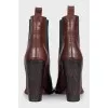 Brown ankle boots with stacked heels