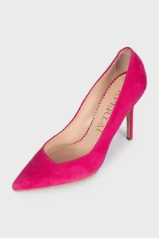 Pink suede pumps