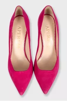 Pink suede pumps