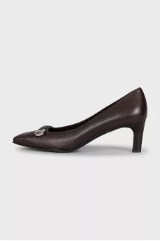 Brown leather high heel shoes