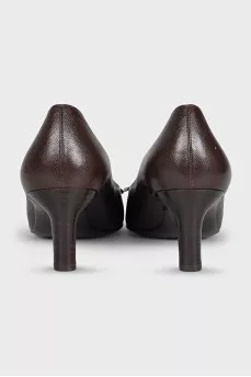Brown leather high heel shoes